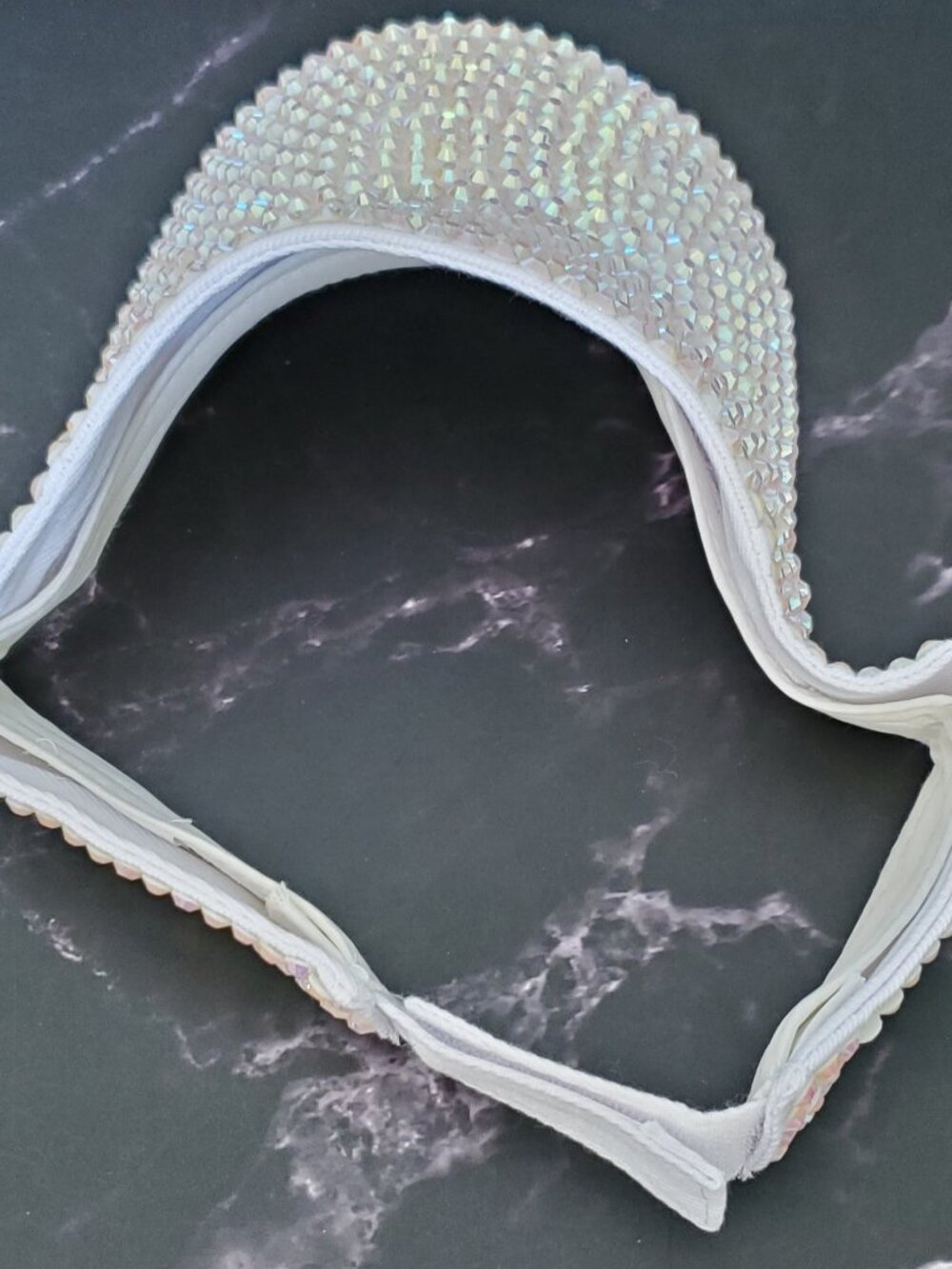 Sparkling Bedazzled Covered Sun Visor, Adjustable, Breathable Sun Cap White - Picture 7 of 10